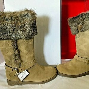 Coach Leather Boots with Fur Shoes Riding Winter
